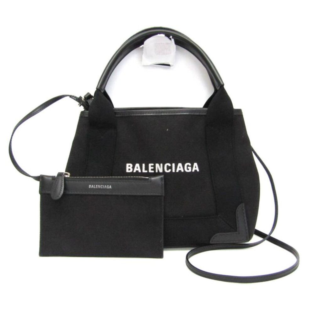 Balenciaga Navy Cabas Canvas With Leather Black Canvas Tote Bag Bag